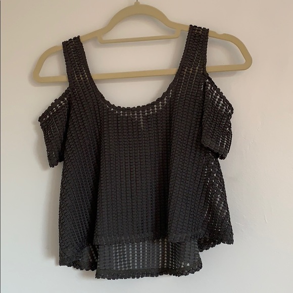 BCBGeneration Cropped Sheer Cold Shoulder Top - Picture 2 of 4